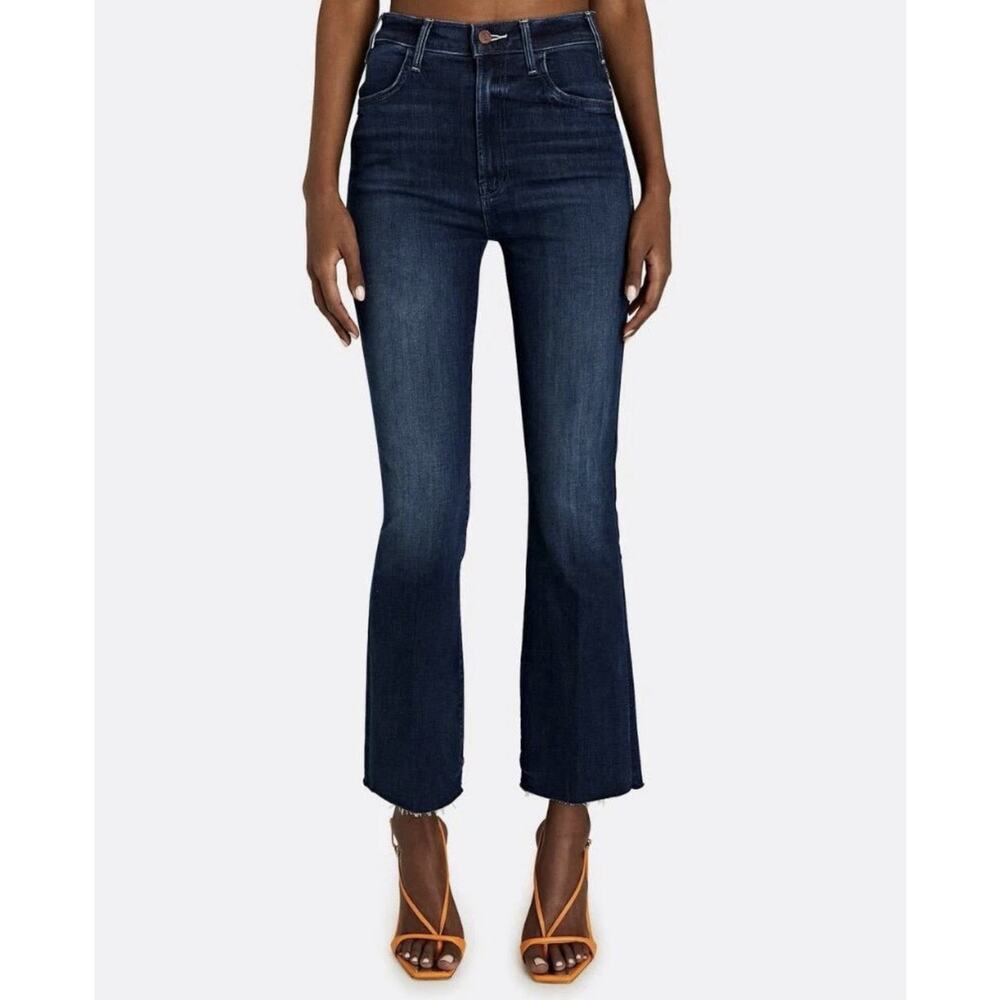 MOTHER The Hustler Ankle Fray Jeans Freebird Dark Wash Stretch Flare Sz 26 $228 - Picture 2 of 11
